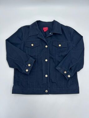 Chaps Navy Denim Jacket 3/4 Sleeves with Gold-Tone Buttons M
